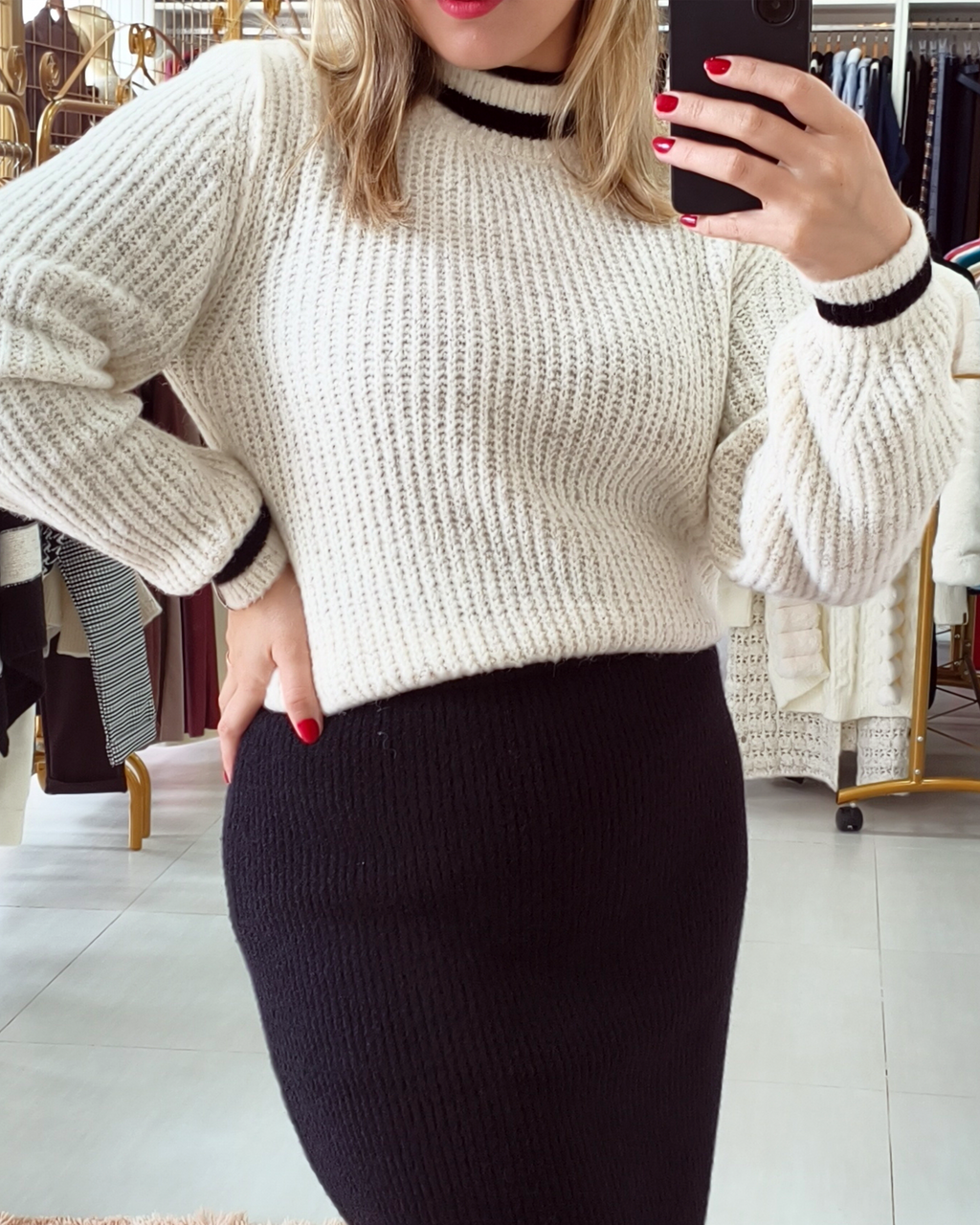 Blusa canelada com detalhes em listras Biamar 12525