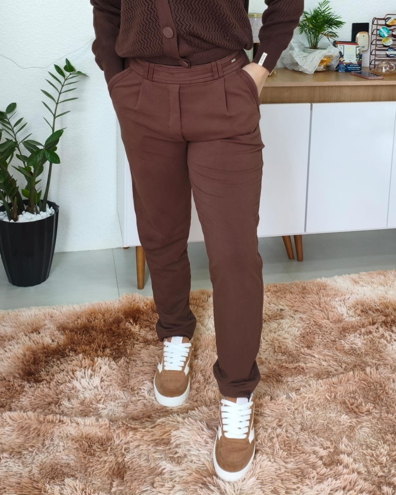 Calça em moletom com cós detalhado Biamar 12227