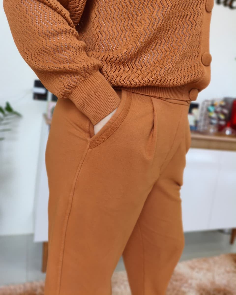 Calça em moletom com cós detalhado Biamar 12227