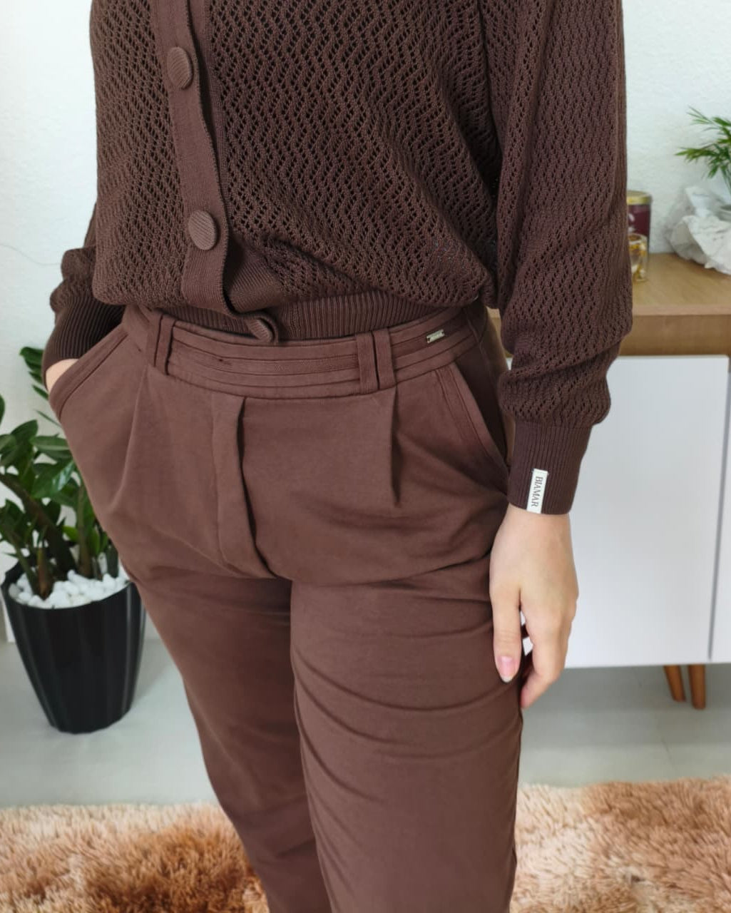 Calça em moletom com cós detalhado Biamar 12227