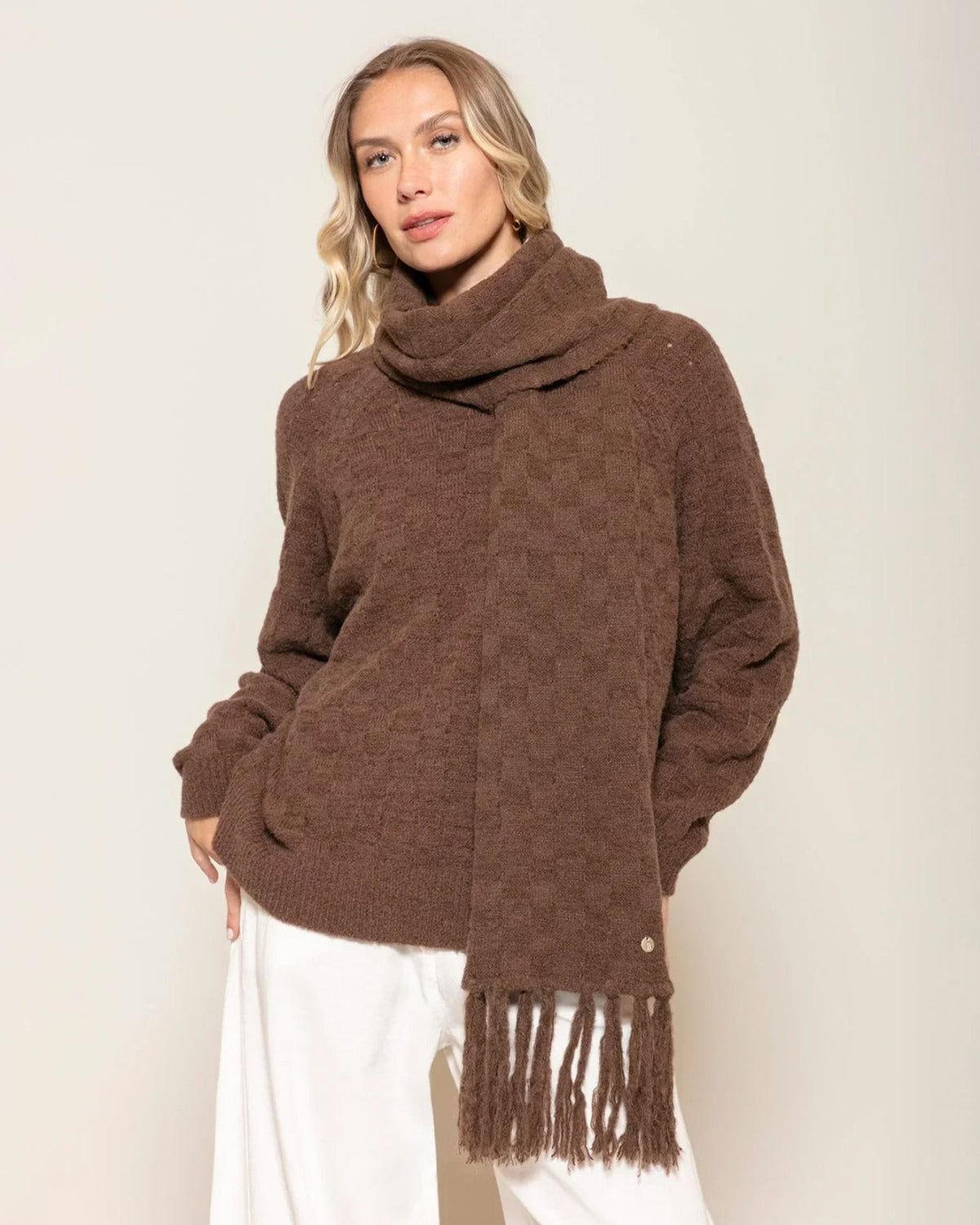 Blusa com efeito de padronagem geométrica e cava raglan Biamar 12459