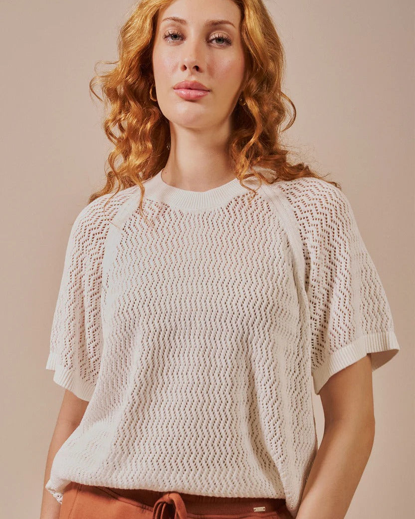 Blusa alongada em ponto vazado Biamar 12557