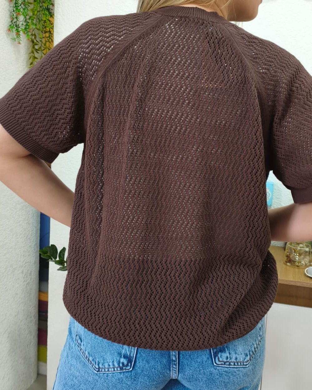 Blusa alongada em ponto vazado Biamar 12557