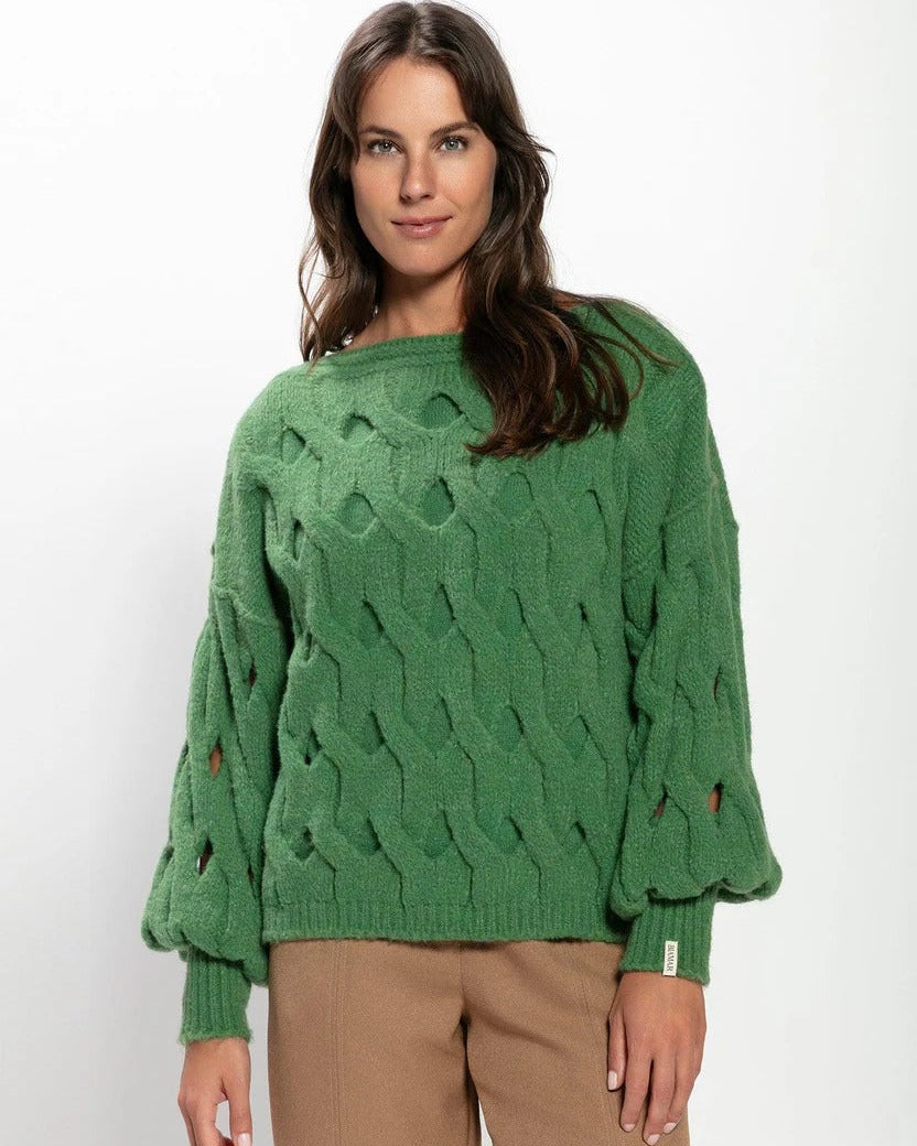 Blusa pontos vazados com gola canoa mangas cava quadrada Biamar 11388